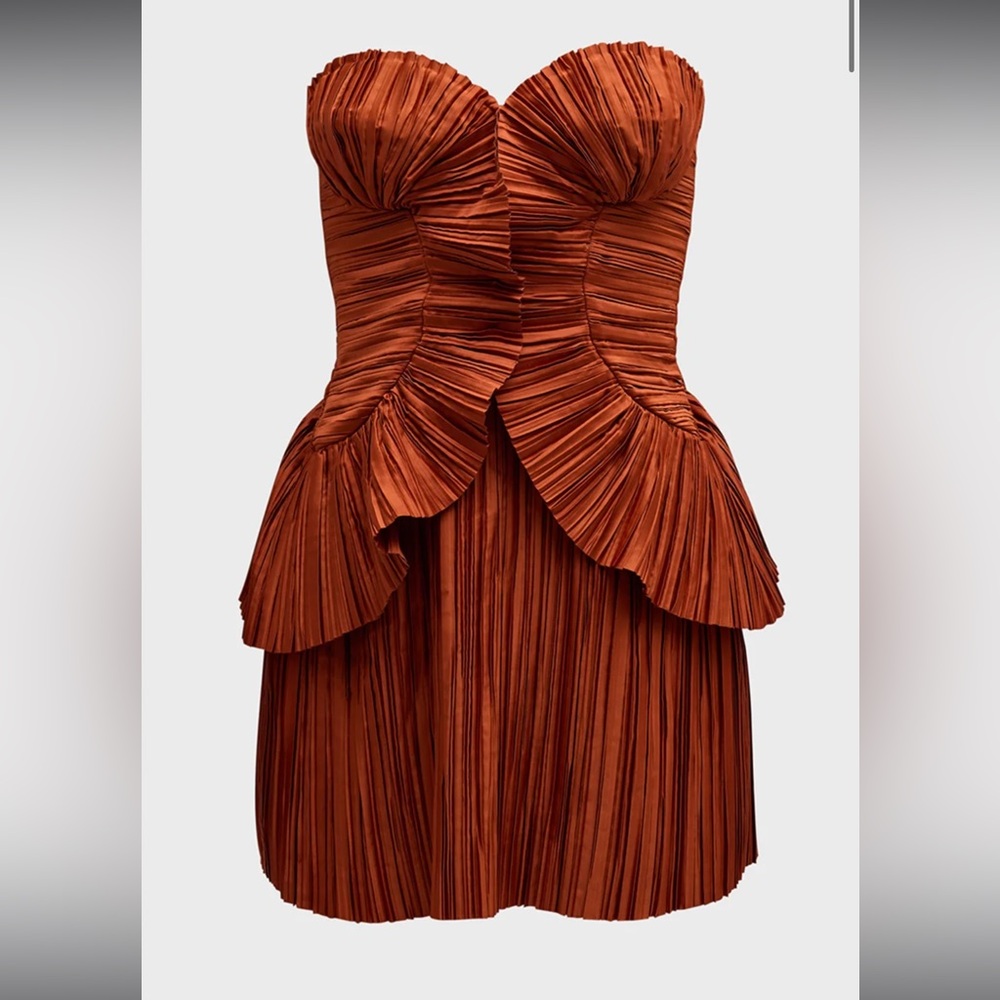 ISO: Charique Strapless Pleated Ruffle Mini Dress in Tannin! Need size 4 or 6!